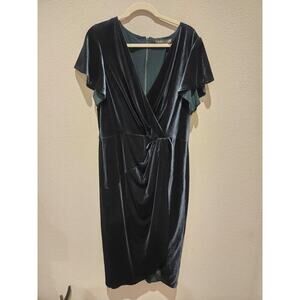 Lauren Ralph Lauren Women's Green Velvet Flutter Sleeve Cocktail Dress 16